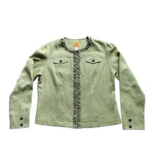 Ruby Rd. Green Ruffled Zip-up Jacket